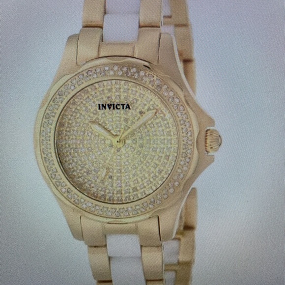 Invicta 1783 Angel Yellow Gold Classic Diamond Dial Ceramic Bracelet Quartz - Picture 1 of 5